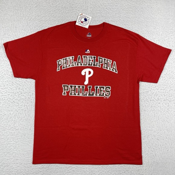 Philadelphia Philles Shirt Mens Large Red Camo Spell Out MLB Baseball Philly Tee - Picture 1 of 10
